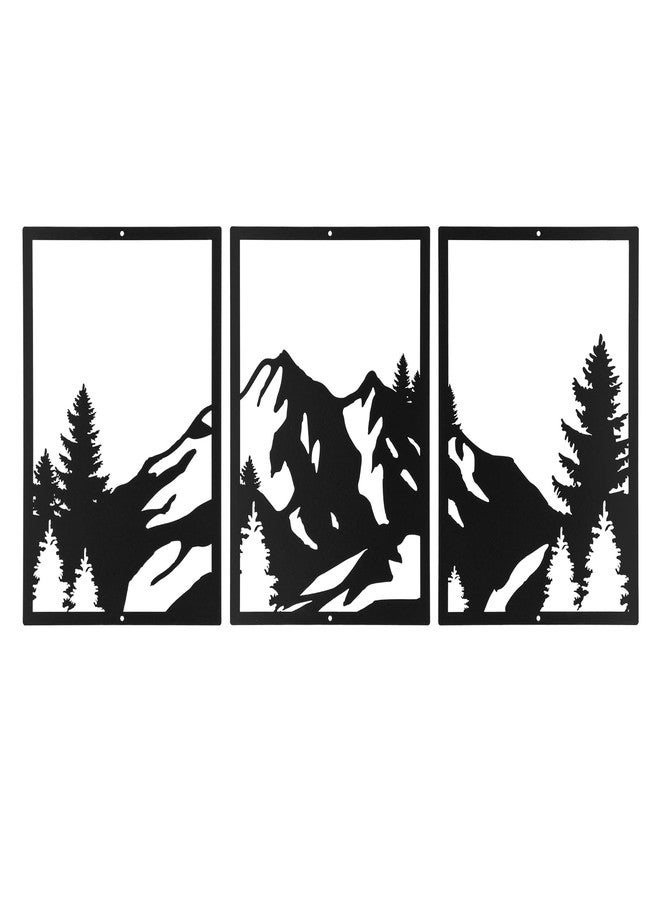 Sanwarm 3 Pieces Metal Tree Modern Wall Decor, Mountain Black Wall Art Decors Abstract Woodland Mountains Minimalist Sculpture Hanging Decoration for Home Bathroom Living Room Bedroom Garden Office - Image 1